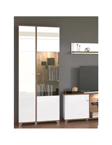 Merlot White High Gloss And Oak Effect Display Cabinet, 3441