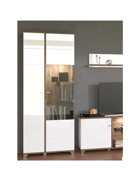 Merlot White High Gloss And Oak Effect Display Cabinet, 3441