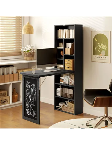 HOMCOM Three-Part Work Desk, with Storage and Chalkboard - Black