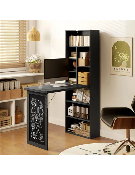 HOMCOM Three-Part Work Desk, with Storage and Chalkboard - Black