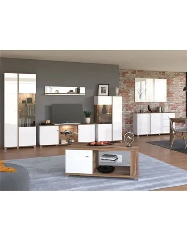 Merlot White High Gloss And Oak Effect Display Cabinet, 3441