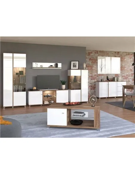 Merlot White High Gloss And Oak Effect Display Cabinet, 3441