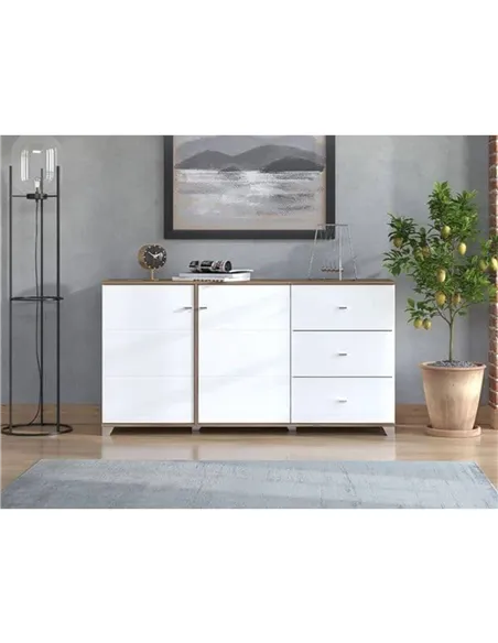 Merlot White Gloss And Warm Oak Effect Sideboard, 3442