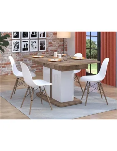Merlot White Gloss And Warm Oak Extending Dining Table, 3440