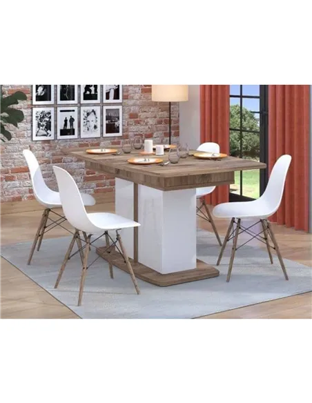 Merlot White Gloss And Warm Oak Extending Dining Table, 3440