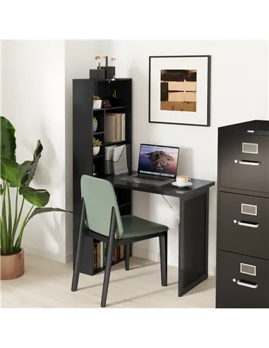 HOMCOM Three-Part Work Desk, with Storage and Chalkboard - Black