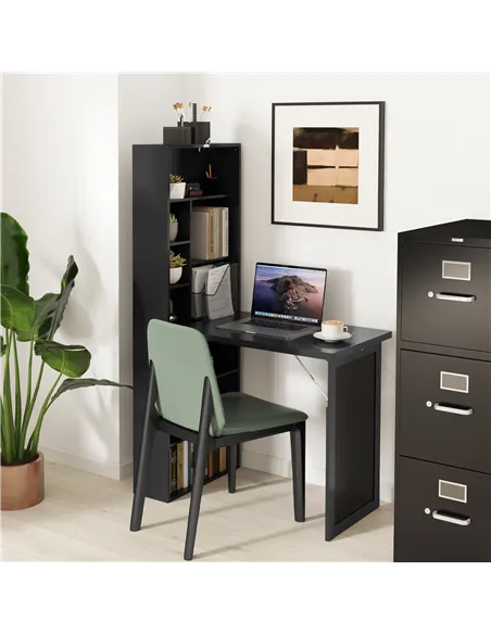 HOMCOM Three-Part Work Desk, with Storage and Chalkboard - Black