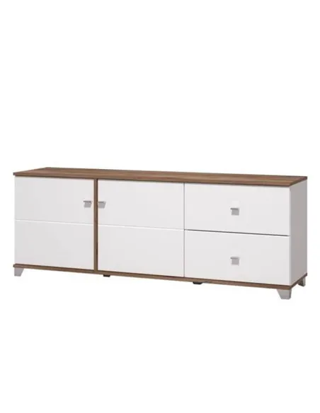 Merlot White Gloss And Warm Oak TV Unit Cabinet, 3443