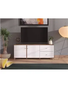 Merlot White Gloss And Warm Oak TV Unit Cabinet, 3443 2