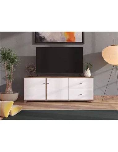 Merlot White Gloss And Warm Oak TV Unit Cabinet, 3443