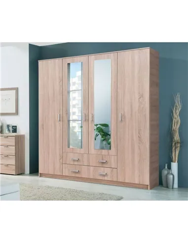 Miami Sonoma Oak Effect 4 Door 2 Drawer Wardrobe, 3123