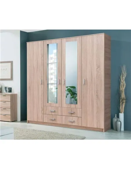 Miami Sonoma Oak Effect 4 Door 2 Drawer Wardrobe, 3123