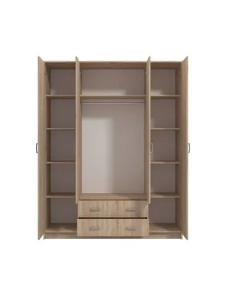 Miami Sonoma Oak Effect 4 Door 2 Drawer Wardrobe, 3123