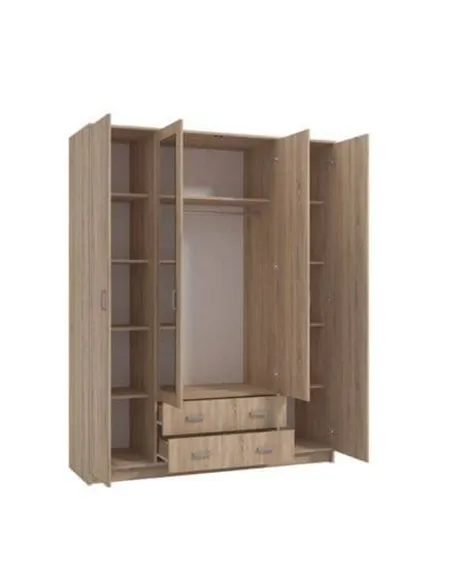 Miami Sonoma Oak Effect 4 Door 2 Drawer Wardrobe, 3123