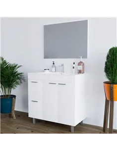 Milano White Gloss 2 Door 2 Drawer Bathroom Vanity Cabinet with Sink And Mirror, 305450BO