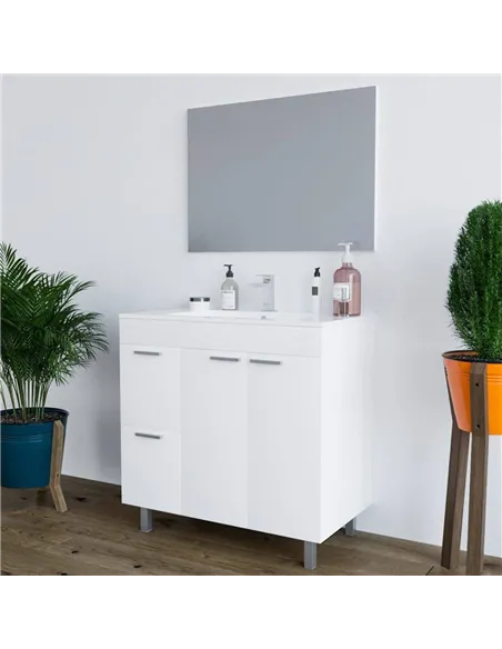 Milano White Gloss 2 Door 2 Drawer Bathroom Vanity Cabinet with Sink And Mirror, 305450BO