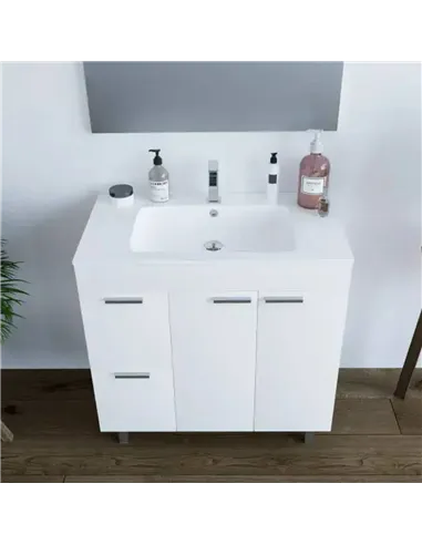 Milano White Gloss 2 Door 2 Drawer Bathroom Vanity Cabinet with Sink And Mirror, 305450BO
