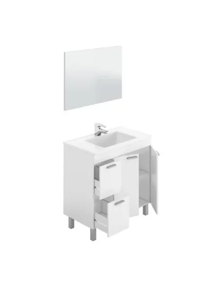 Milano White Gloss 2 Door 2 Drawer Bathroom Vanity Cabinet with Sink And Mirror, 305450BO
