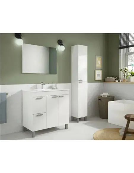 Milano White Gloss 2 Door 2 Drawer Bathroom Vanity Cabinet with Sink And Mirror, 305450BO