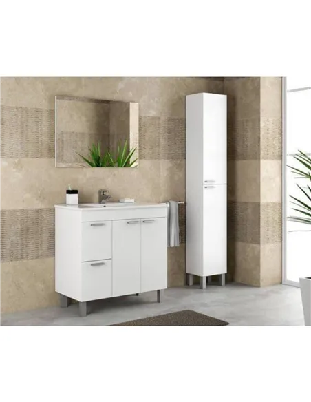 Milano White Gloss 2 Door 2 Drawer Bathroom Vanity Cabinet with Sink And Mirror, 305450BO