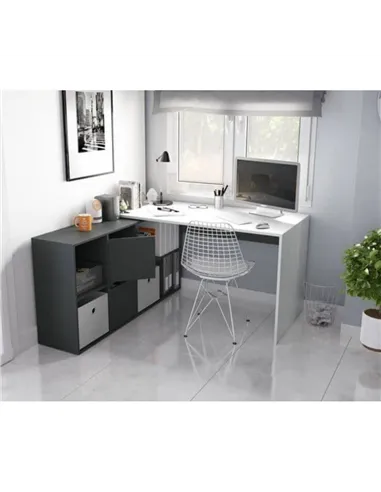 Mulberry White and Grey Reversible Large Corner Desk with Storage, 3135