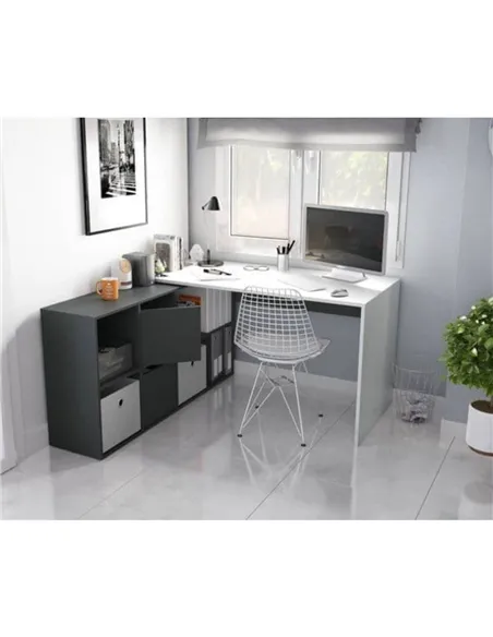 Mulberry White and Grey Reversible Large Corner Desk with Storage, 3135