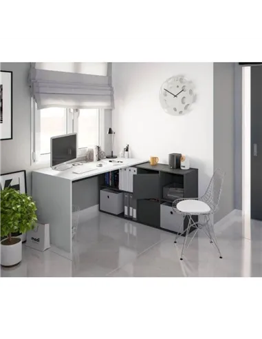 Mulberry White and Grey Reversible Large Corner Desk with Storage, 3135