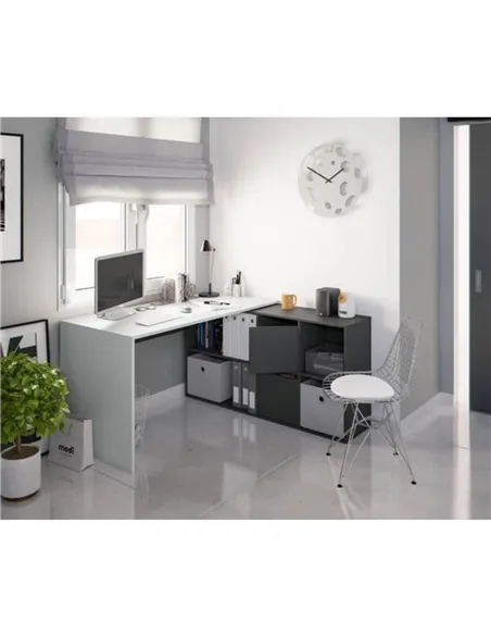 Mulberry White and Grey Reversible Large Corner Desk with Storage, 3135