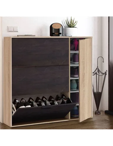 Marcos Oak Effect And Oxido Dark Brown Shoe Cabinet with 4 Doors, 3232