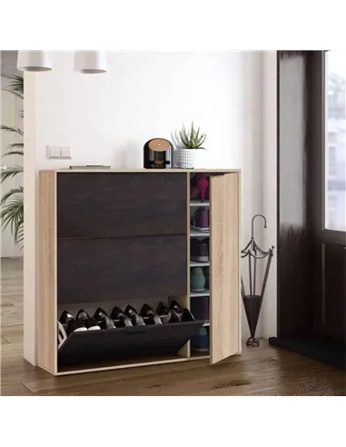 Marcos Oak Effect And Oxido Dark Brown Shoe Cabinet with 4 Doors, 3232