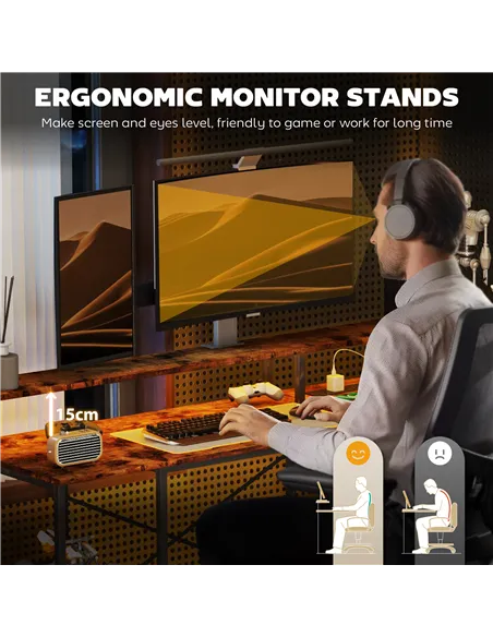 HOMCOM LED Light 'L' Computer Desk, with Shelves - Brown