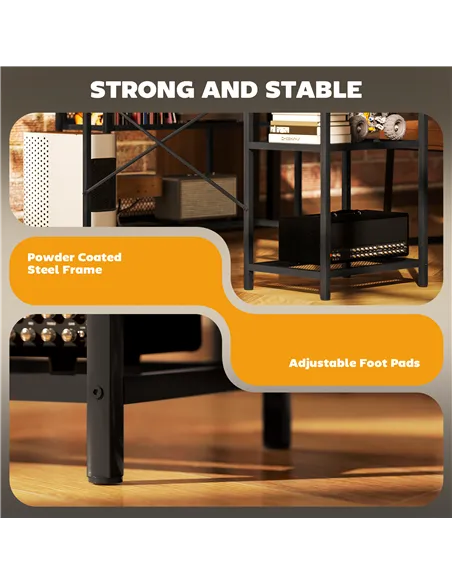 HOMCOM LED Light 'L' Computer Desk, with Shelves - Brown