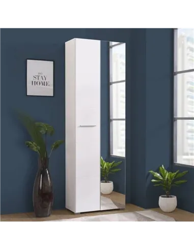 Myra White Mirrored Narrow Wardrobe, 3050