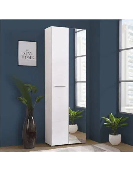 Myra White Mirrored Narrow Wardrobe, 3050