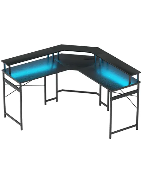 HOMCOM 'L' Shaped Work Desk, with LED Lights - Black