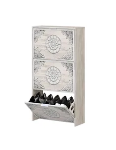 Neymar 18 Pair Modern Grey and White Oak Shoe Cabinet, 3227