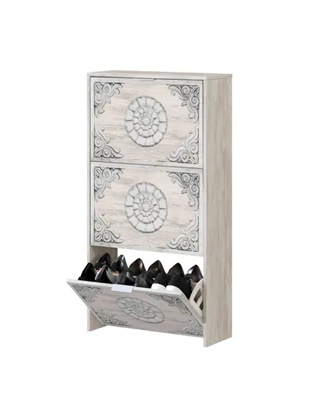 Neymar 18 Pair Modern Grey and White Oak Shoe Cabinet, 3227