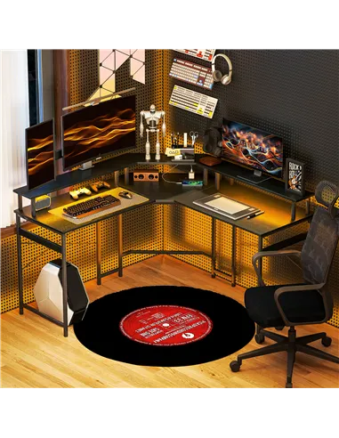 HOMCOM 'L' Shaped Work Desk, with LED Lights - Black