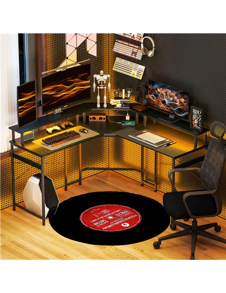 HOMCOM 'L' Shaped Work Desk, with LED Lights - Black