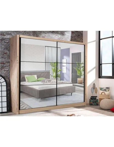 Nevada Artisan Oak Effect Full Mirrored Sliding Door Wardrobe, 3424