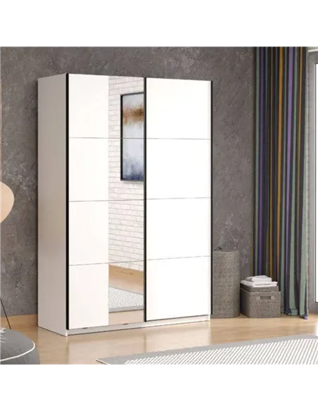 Noah Sliding Wardrobe White With Mirror, 3407