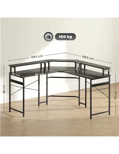 HOMCOM 'L' Shaped Work Desk, with LED Lights - Black