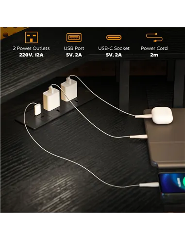 HOMCOM 'L' Shaped Work Desk, with LED Lights - Black