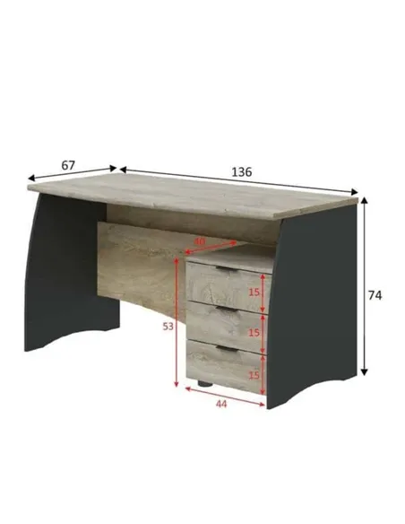 Oris Oak and Grey Large Desk With Drawers, 3121