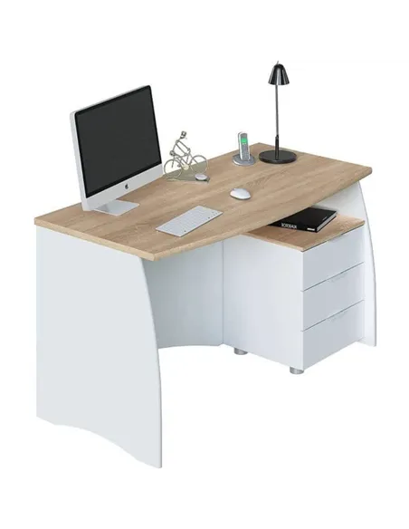 Oris White And Oak Effect Large Desk With Drawers, 3256
