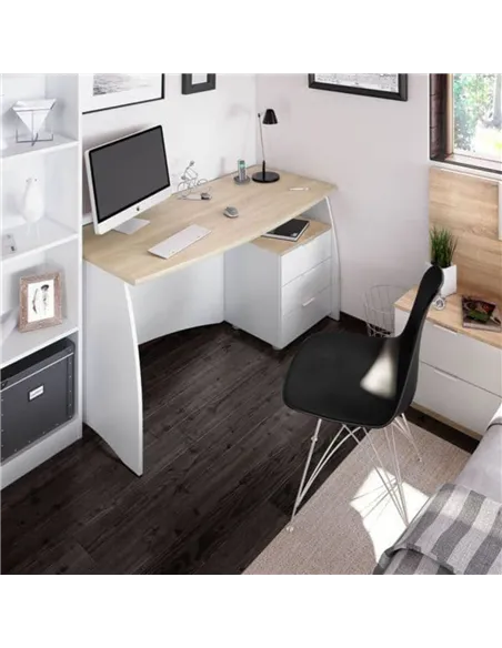 Oris White And Oak Effect Large Desk With Drawers, 3256