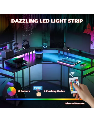 HOMCOM 'L' Shaped Work Desk, with LED Lights - Black