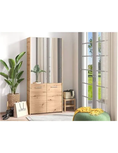 Osaka Oak Effect Mirrored Door 50 Pair Large Shoe Cabinet Cupboard, 3267