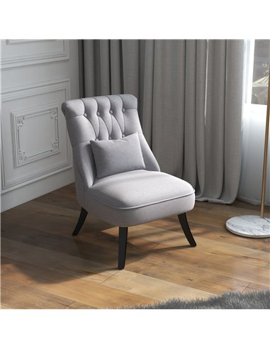 HOMCOM Fabric Single Sofa, Tub Chair, Upholstered Bedroom Chair with Pillow, Solid Wood Leg for Home, Living Room, Dining Room, 