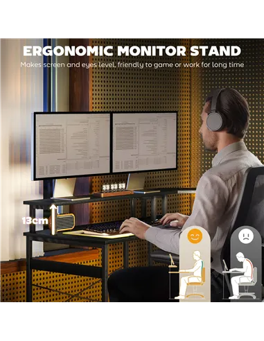 HOMCOM 'L' Shaped Work Desk, with LED Lights - Black